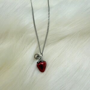 Strawberry Pendant Necklace on Silver Tone Chain